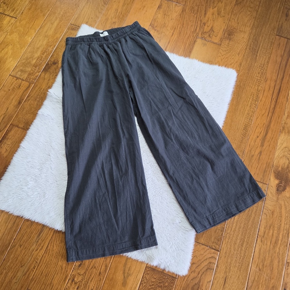 Free Label 100% Cotton Wide Leg Pants Women's XL Black Pull On Pockets Lagenlook